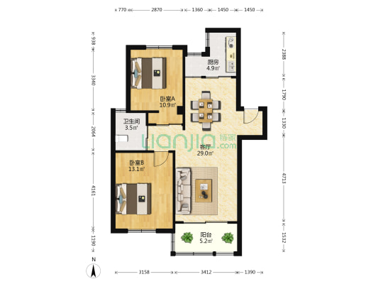 天风阁 2室1厅1卫 82平方