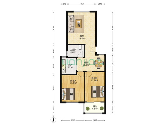鲁发名城安定郡 2室2厅1卫 89平方