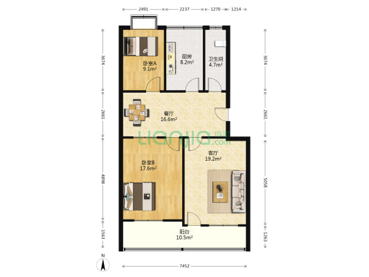 泰山管委机关宿舍 2室2厅1卫 95平方