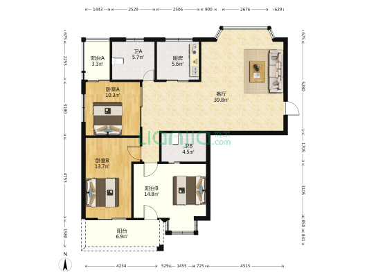 美伦雅居 2室1厅2卫 118平方