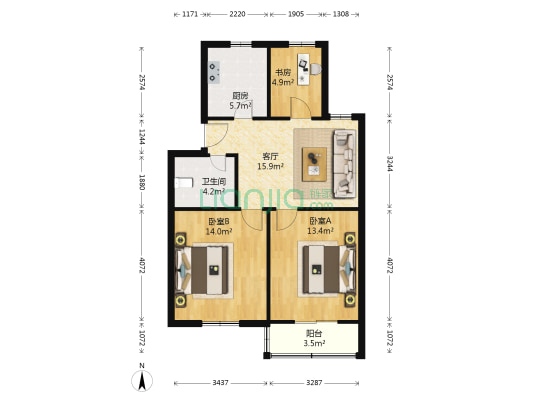 春馨园D区 3室1厅1卫 77平方
