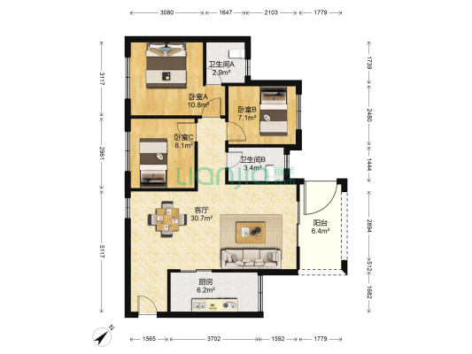 美景印象 3室1厅2卫 88平方