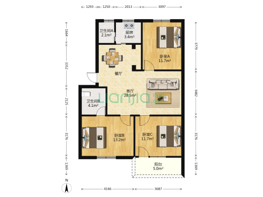 省二建宿舍 3室1厅2卫 102平方