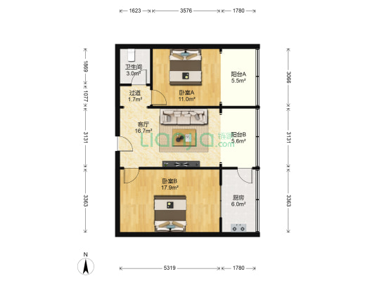 灶具厂家属院 2室1厅1卫 89平方