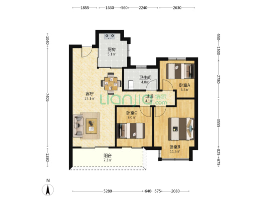 崇安澜庭·壹号院 3室1厅1卫 96平方