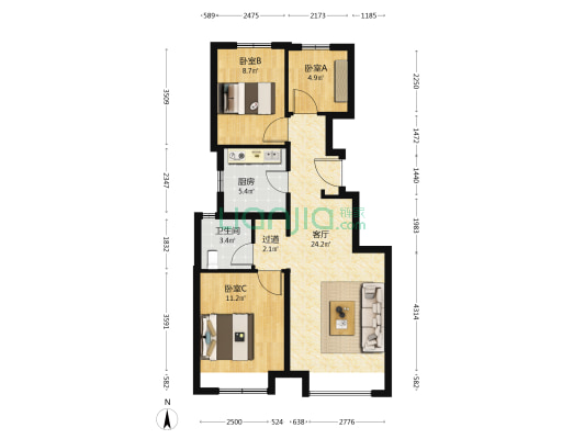 中建学府印悦 3室1厅1卫 86平方