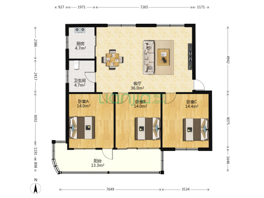 北大街228号 3室1厅1卫 111平方