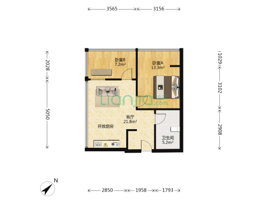 中交财富中心 2室1厅1卫 65平方