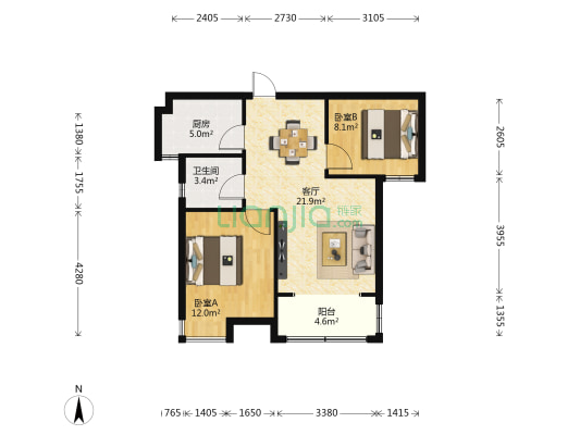 惠麓苑B区 2室1厅1卫 80平方