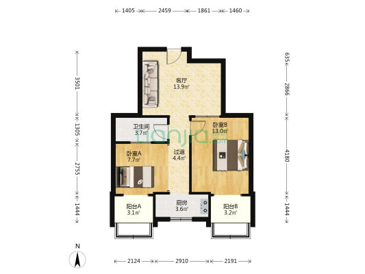 敦化新区 2室1厅1卫 64平方