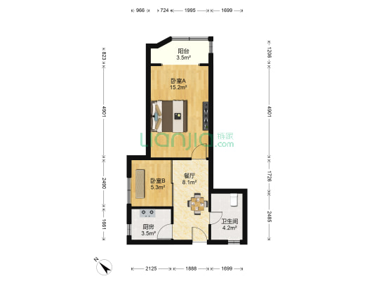金鹿大楼 2室1厅1卫 64平方