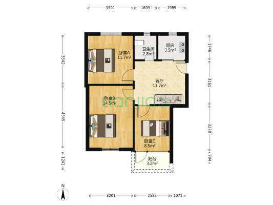 新芝社区 3室1厅1卫 64平方