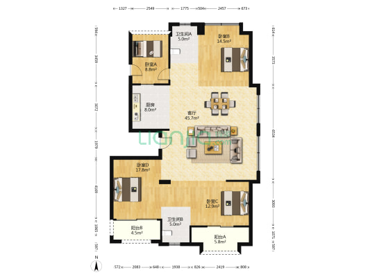 和协风格尚品 4室1厅2卫 137平方