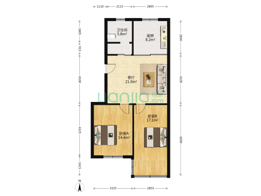 丁卯公寓 2室1厅1卫 90平方