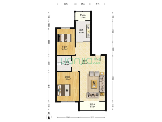 金家湾 2室1厅1卫 103平方