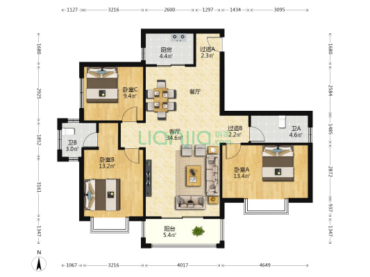 盛世年华 3室1厅2卫 123平方