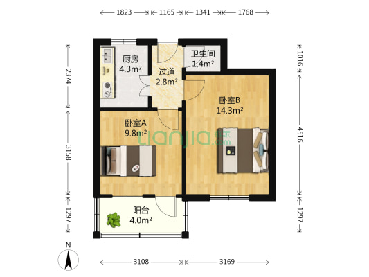 花园路102号 2室0厅1卫 47平方