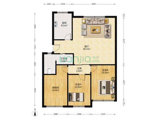 新昌家园 2室1厅1卫 119平方