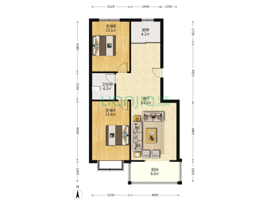 南北大两居， 小区安静又安全、电梯洋房-户型图