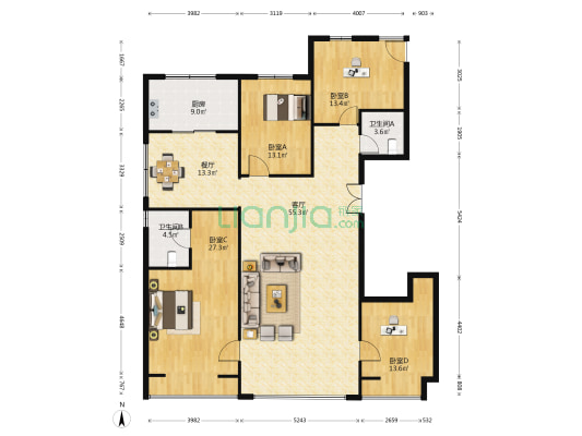 渤龙御湖湾 4室2厅2卫 194平方