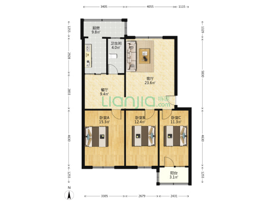 开发区槐林新村三阳开泰南北通透三居满五唯一税费低-户型图