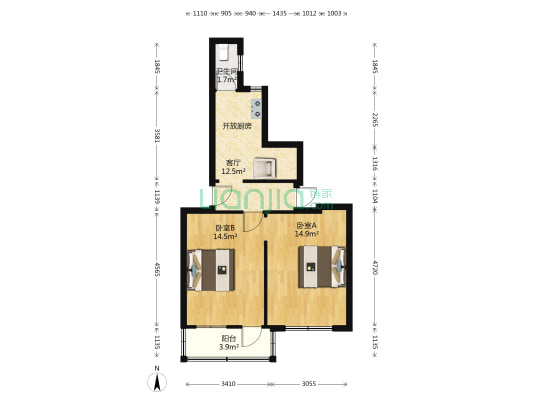 马塍路33号 2室1厅1卫 56平方