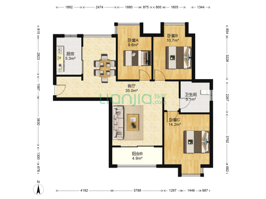 融创熙园五期北区 3室1厅1卫 111平方