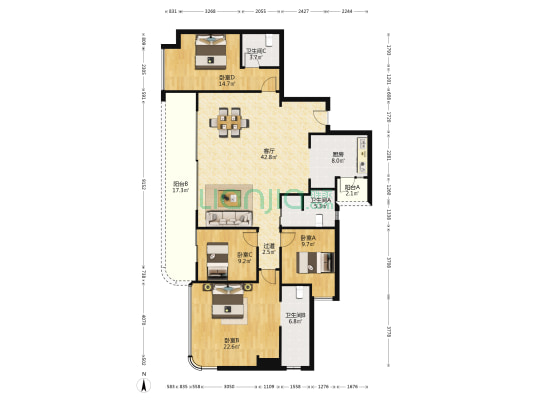 卓越皇后道 4室1厅3卫 179平方