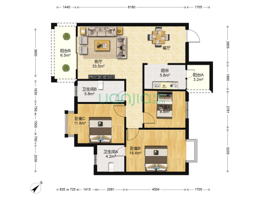 逸坤尚品 3室1厅2卫 119平方