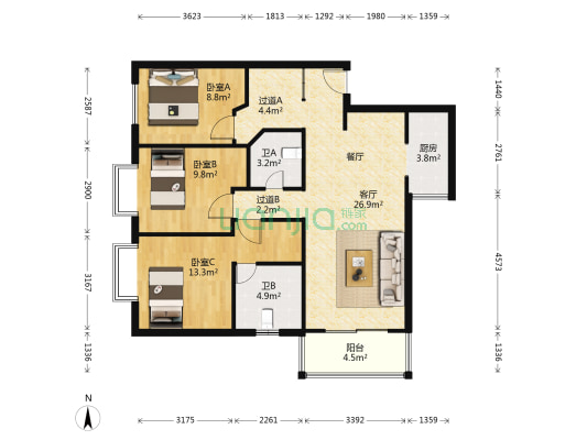 春明景和 3室1厅2卫 107平方