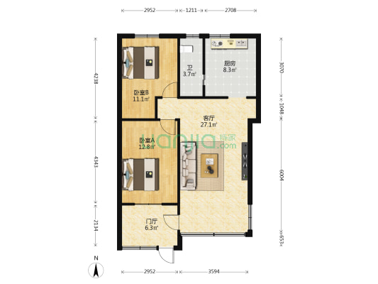 安怀内街15号 2室1厅1卫 81平方