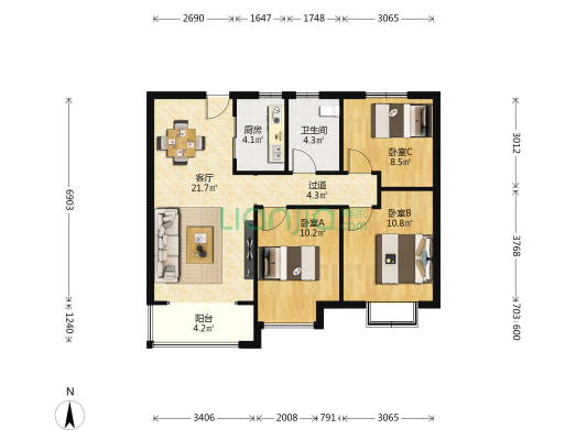 长清世茂广场云麓府 3室1厅1卫 102平方