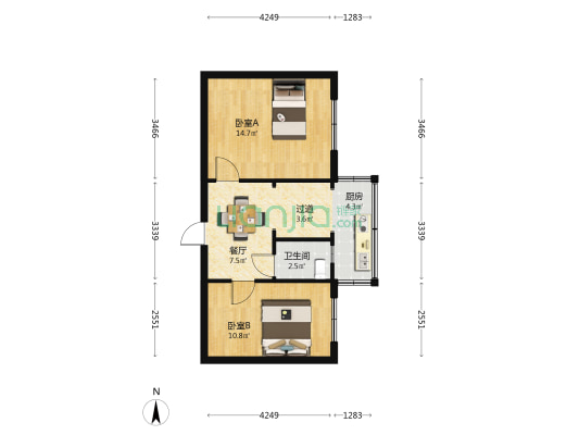 市政管理局宿舍 2室1厅1卫 55平方