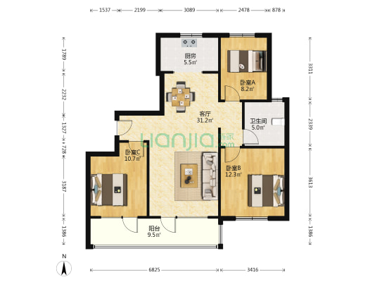 融创·影都壹號 3室1厅1卫 113平方