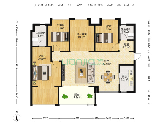 万科翡翠公园 4室1厅2卫 129平方