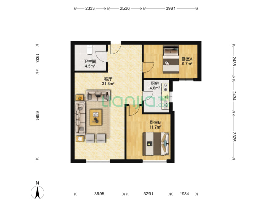 招商依云郡 2室1厅1卫 94平方