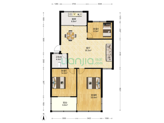 锦江花苑水漾人家 3室1厅1卫 108平方