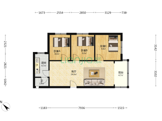 杨梨路 3室1厅1卫 78平方