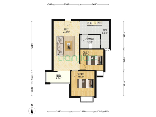 集中供暖 全明格局 总层高18，中高楼层-户型图