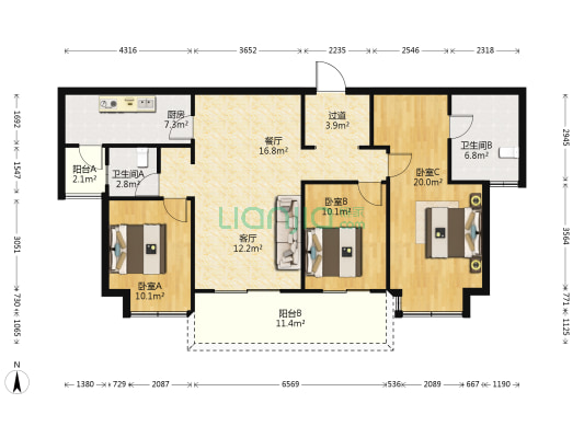 昆明融创文旅城花语湾 3室2厅2卫 138平方
