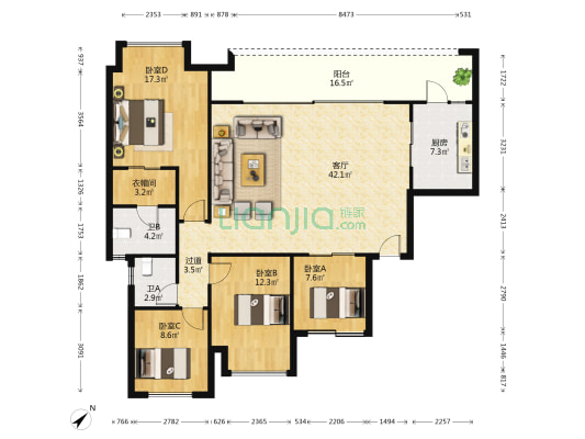 博琅瀚庭M30 4室1厅2卫 153平方