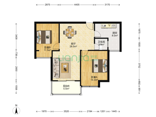晶蓝上城 2室1厅1卫 86平方