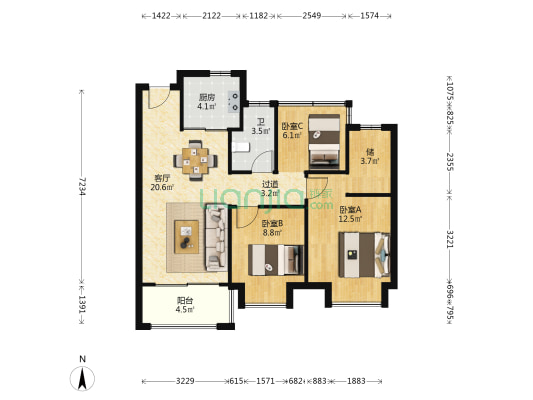 徽创佳兆业未来城一期 3室1厅1卫 91平方