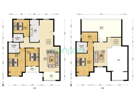 香邑溪谷洋房上跃人车分流社区 使用空间大-户型图