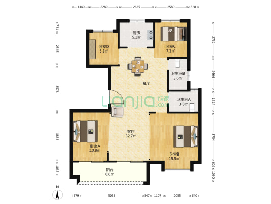 宝业德信宸光里 4室1厅2卫 116平方