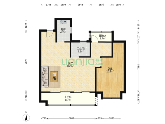 琥珀东澜赋 1室1厅1卫 100平方