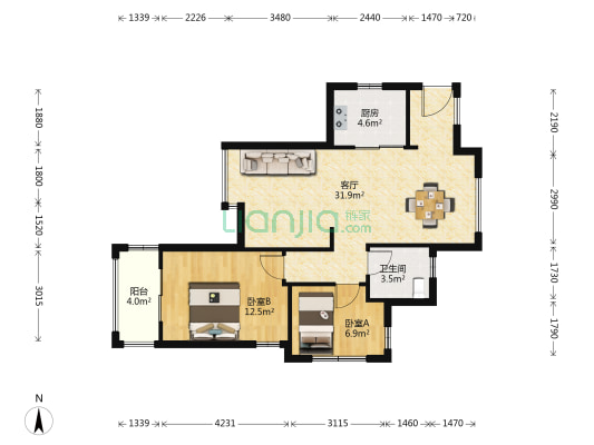 都景公寓 2室1厅1卫 87平方
