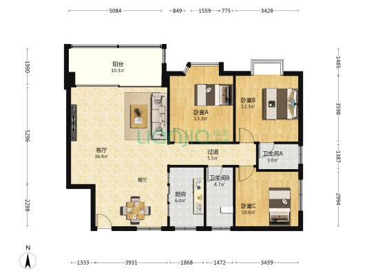 景富苑 3室1厅2卫 118平方