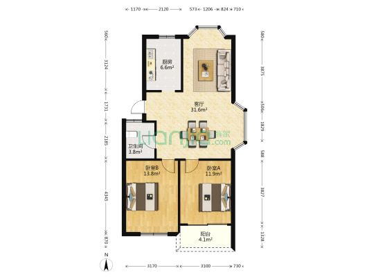 春晖花苑 2室1厅1卫 85平方