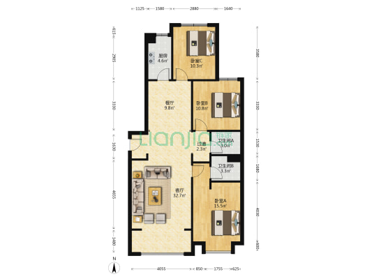 光信学府嘉园 3室2厅2卫 128平方